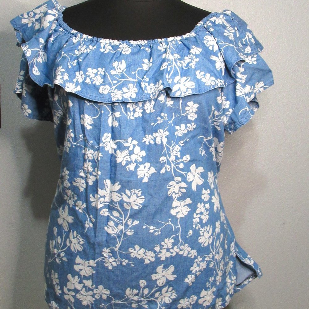 Denim Inspired Floral Patterned Top